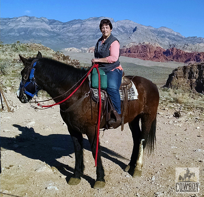 A picture of Cheryl while Horseback Riding in Las Vegas at Cowboy Trail Rides